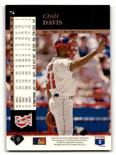 Original gloss Chili Davis California Angels baseball card from 1994 Upper Deck #74