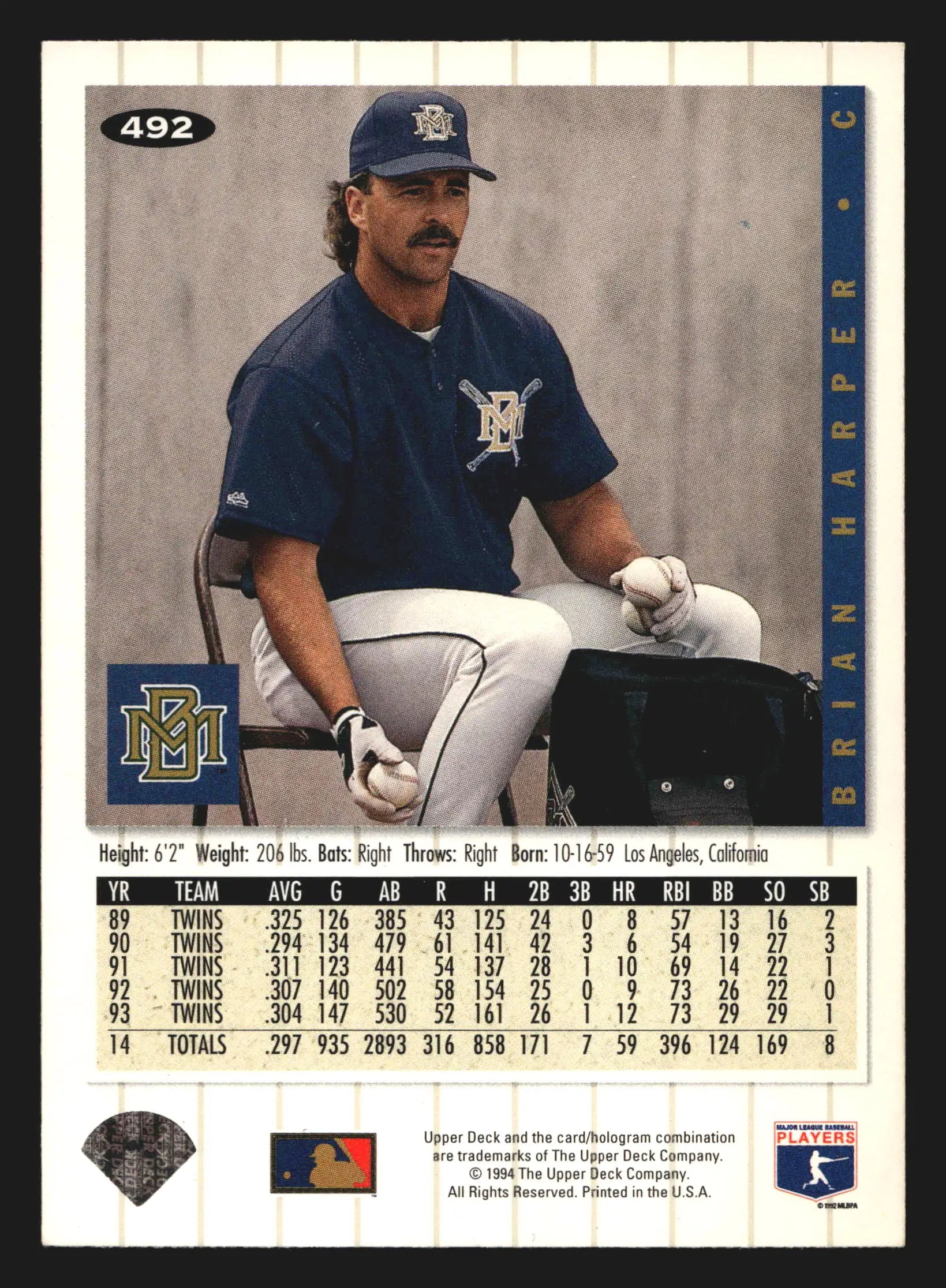 1994 Upper Deck Collector’s Choice #492 Brian Harper Brewers - Baseball Card Single