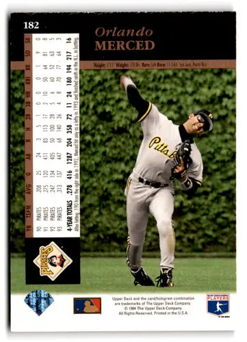 Original gloss 1994 Upper Deck Electric Diamond Orlando Merced baseball card in near mint condition