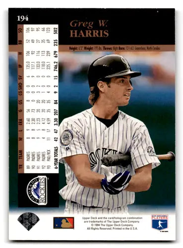 1994 Upper Deck Electric Diamond #194 Greg Harris NM Near Mint Rockies ID:72060 - Baseball Card Single
