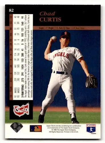 Baseball card back with original gloss from 1994 Upper Deck Electric Diamond Chad Curtis