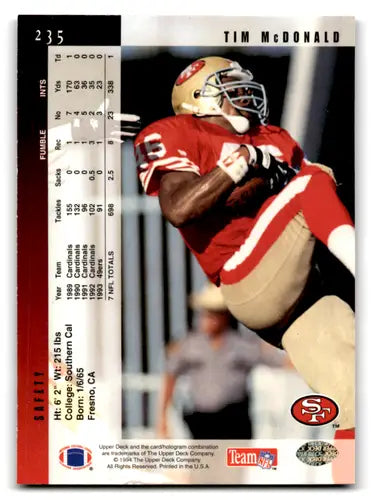 Tim McDonald football card from 1994 Upper Deck Electric Silver series