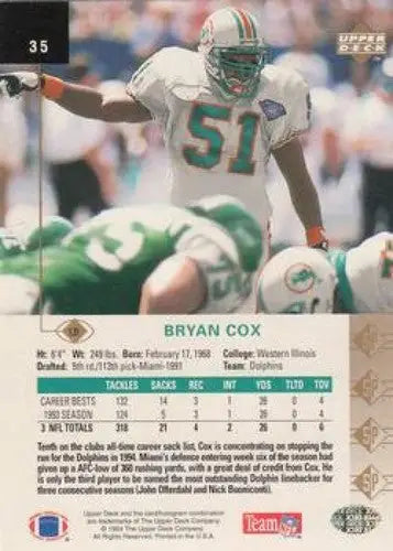 1994 Upper Deck SP #35 Bryan Cox NM Near Mint Dolphins - Football Card Single