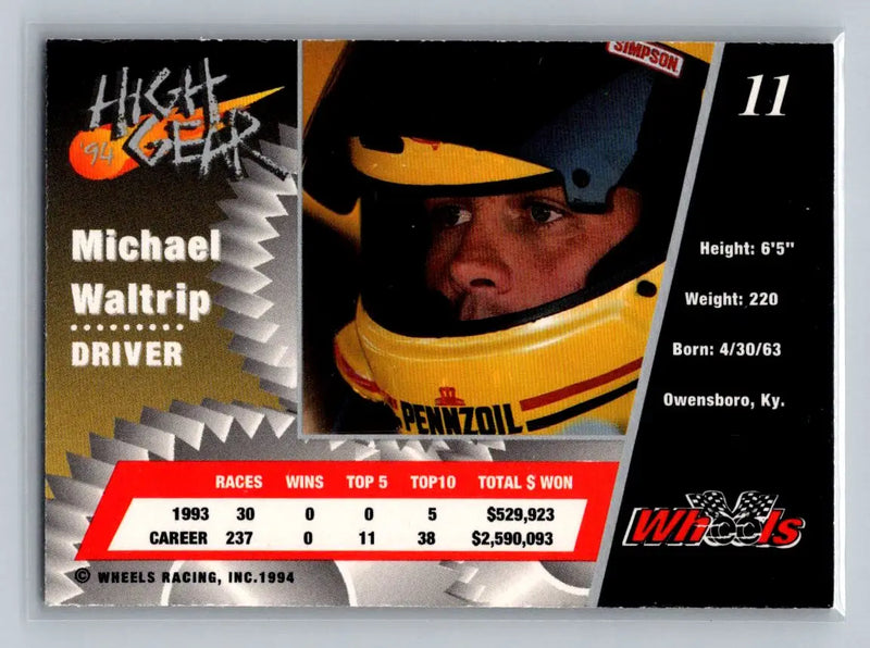 1994 Wheels High Gear #11 Michael Waltrip Bahari Racing - Racing Card Single