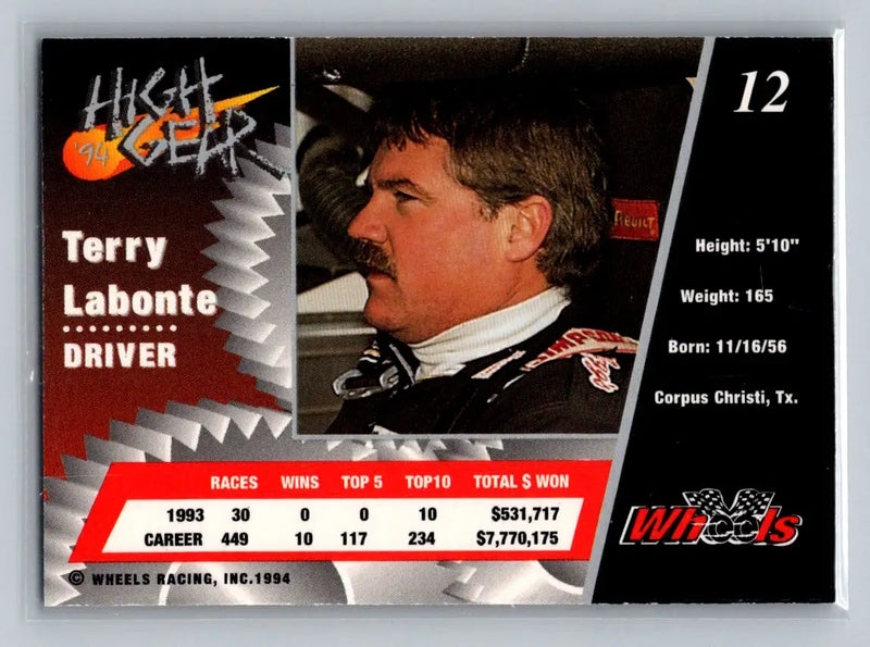 1994 Wheels High Gear #12 Terry Labonte Hagan Enterprises - Racing Card Single