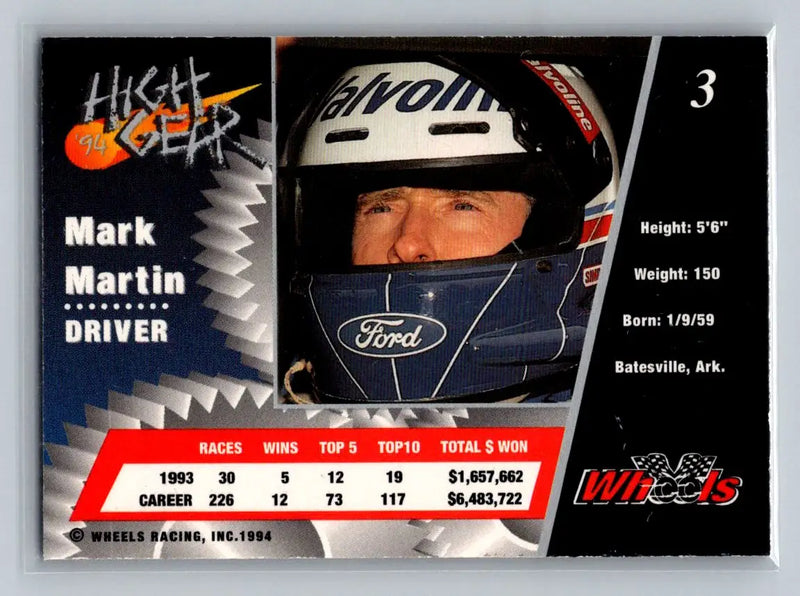 1994 Wheels High Gear #3 Mark Martin Roush Racing - Racing Card Single