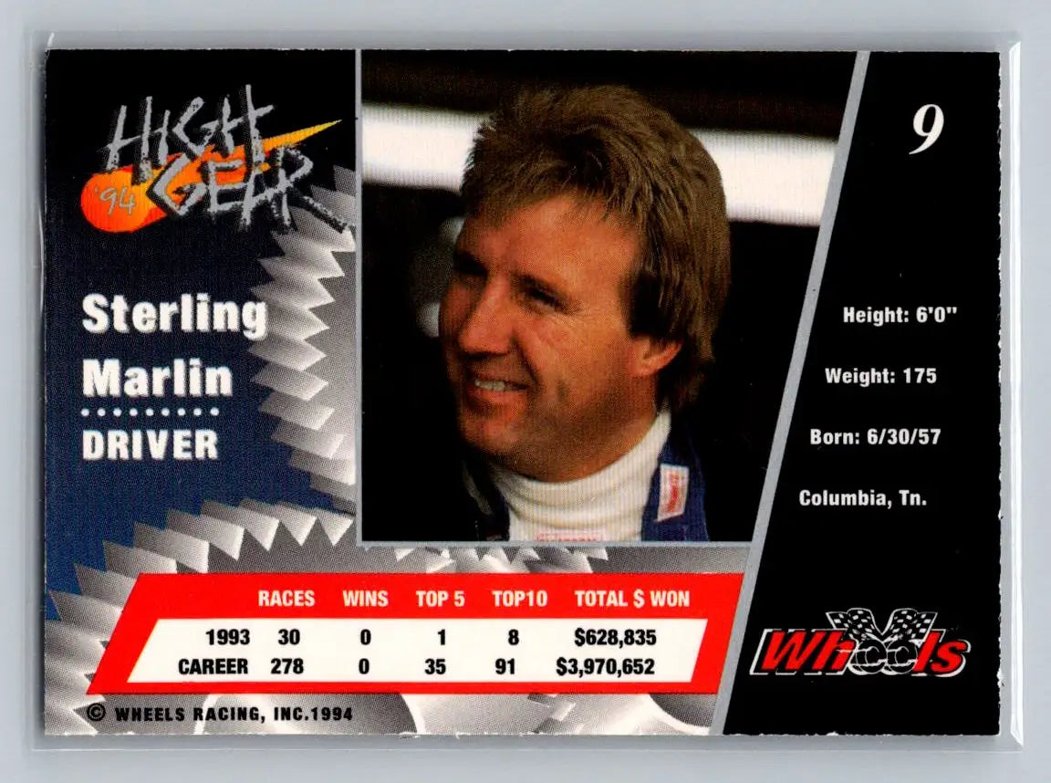 1994 Wheels High Gear #9 Sterling Marlin Stavola Brothers Racing - Racing Card Single