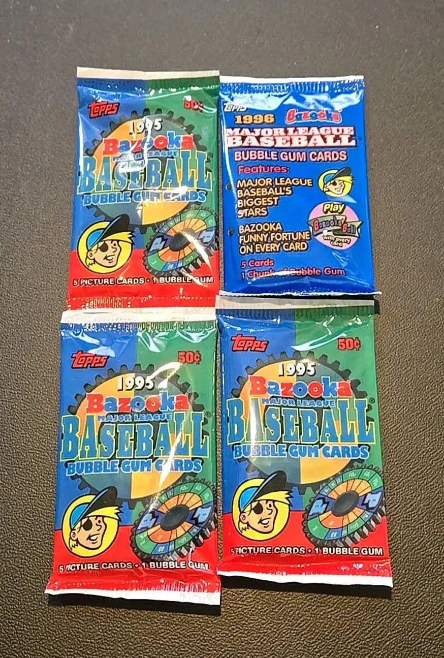 1995-1996 Lot Of 4 Bazooka MLB Packs 2 1995 And 1 1996 - Baseball Card Box