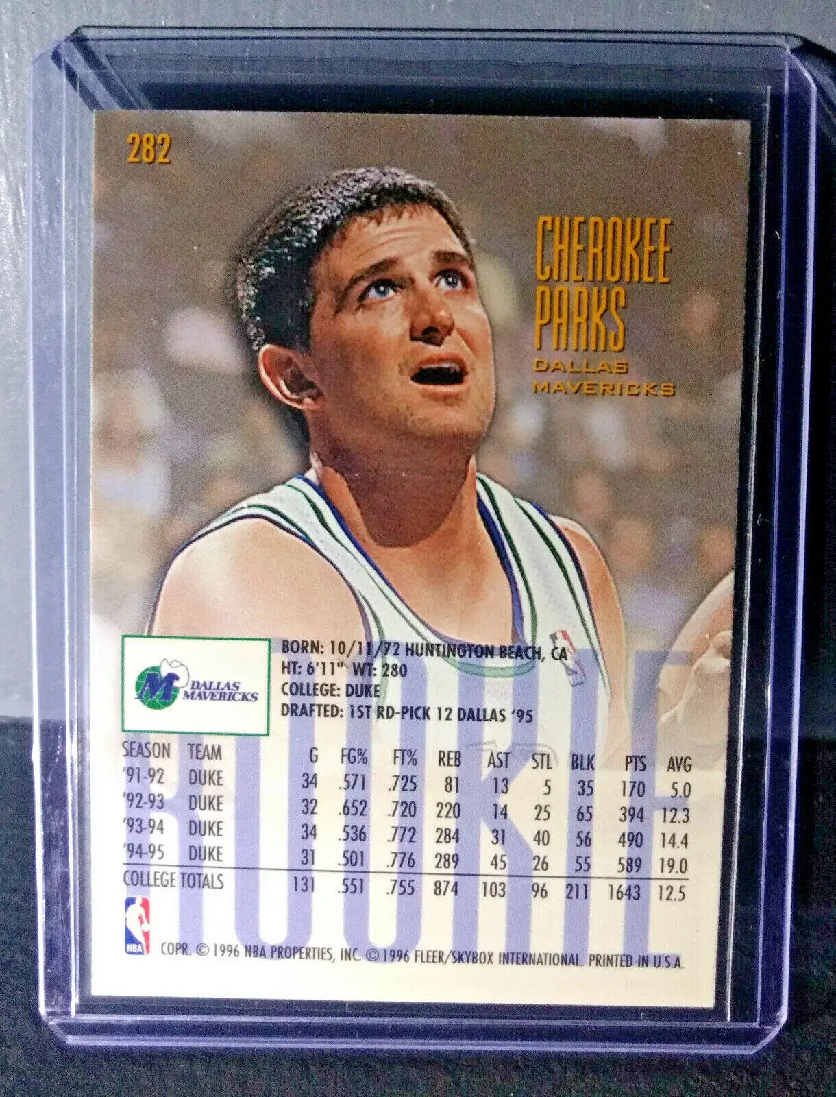 1995-96 Cherokee Parks Fleer Ultra #282 Rookie Basketball Card - Basketball Card Single