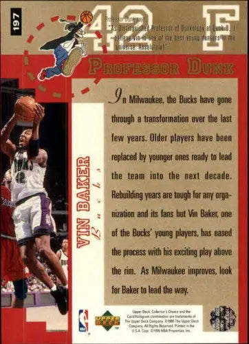 1995-96 Collector’s Choice #197 Vin Baker NM-MT Bucks PD - Basketball Card Single