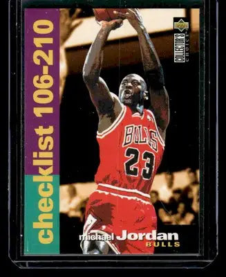 Michael Jordan basketball card in protective case from 1995-96 Collector’s Choice #210