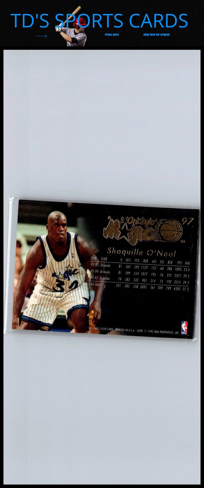 Shaquille O’Neal trading card from the 1995-96 Flair #97 set