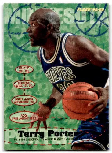 Original gloss Terry Porter basketball card from 1995-96 Fleer Timberwolves collection