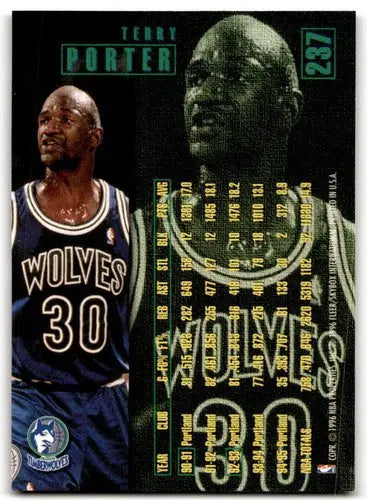 Terry Porter basketball card with original gloss from 1995-96 Fleer Timberwolves collectible