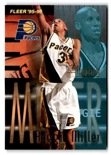 Original gloss Reggie Miller basketball card from 1995-96 Fleer series featuring Pacers player Reggie Miller