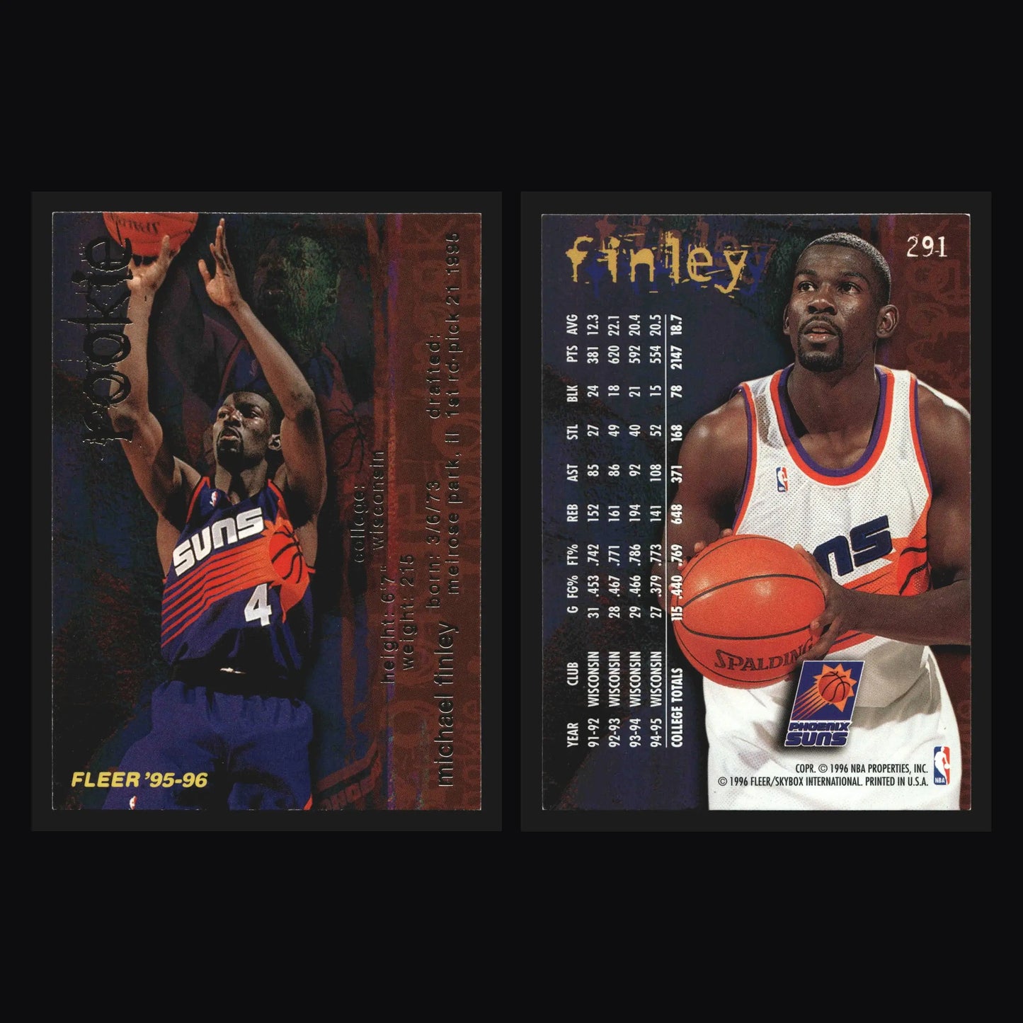 1995-96 Fleer Michael Finley #291 RC Phoenix Suns - Basketball Card Single