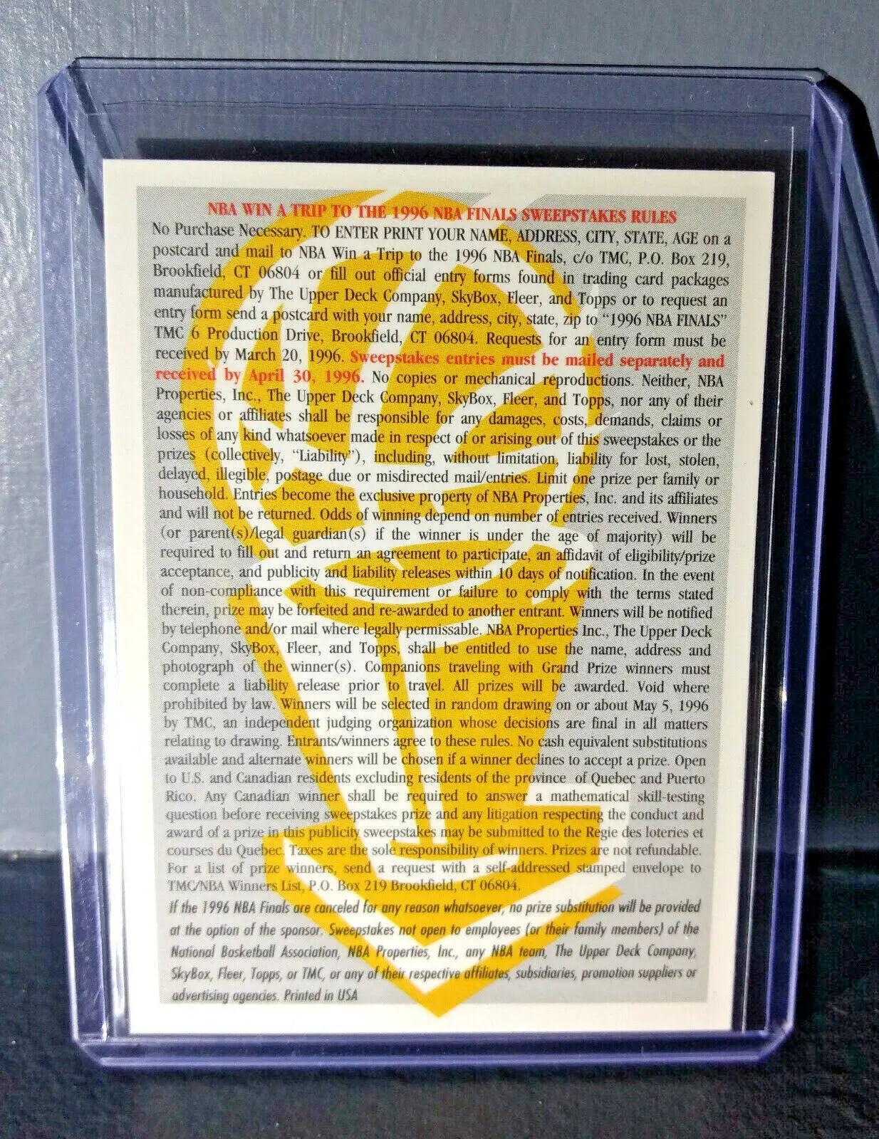 1995-96 Fleer Ultra 1996 NBA Finals Contest Card - Jordan Bulls vs Supersonics - Basketball Card Single