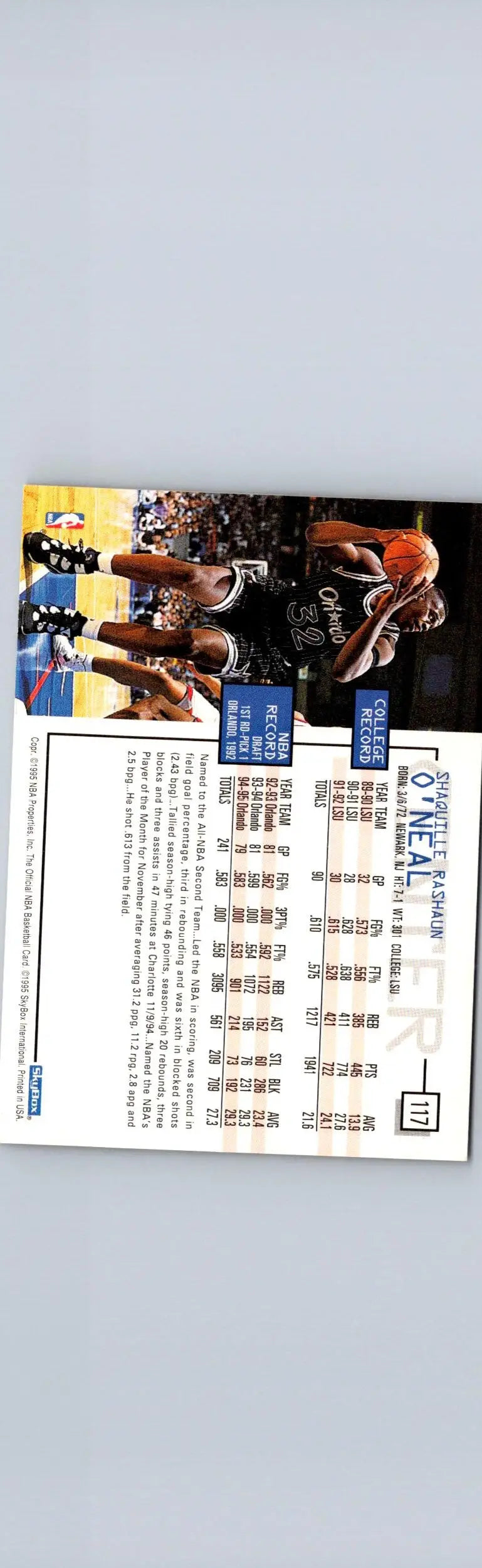 1995-96 Hoops #117 Shaquille O’Neal - Basketball Card Single