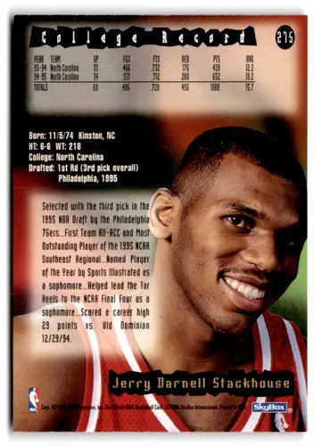 1995-96 Hoops #275 Jerry Stackhouse NM Near Mint RC Rookie 76ers ID:82469 - Basketball Card Single