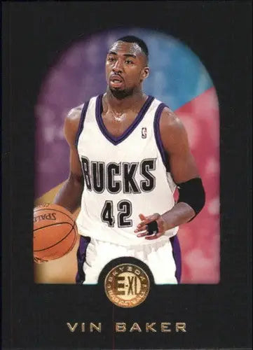 Vin Baker basketball card with original gloss from 1995 96 SkyBox E XL Bucks