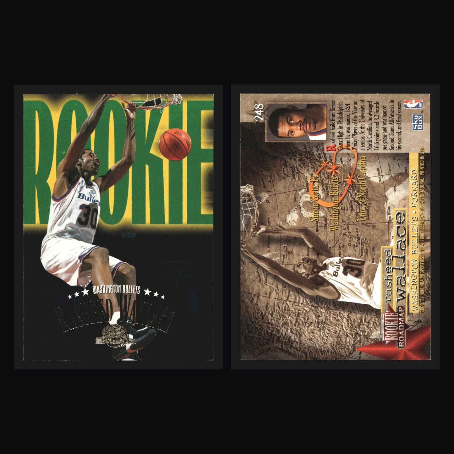 1995-96 SkyBox Premium Rasheed Wallace #248 Rookie Roadmap RC Bullets - Basketball Card Single