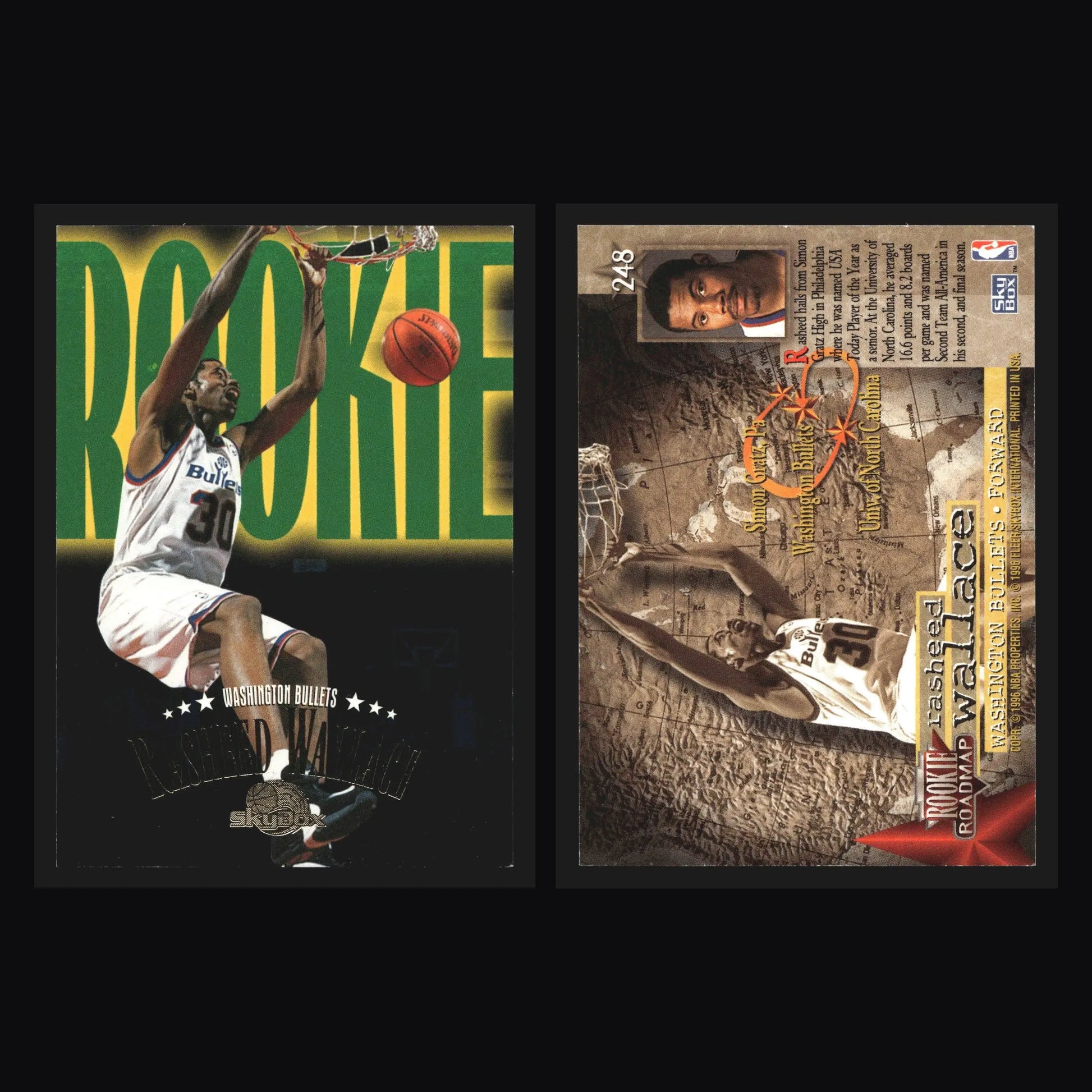 1995-96 SkyBox Premium Rasheed Wallace #248 Rookie Roadmap RC Bullets - Basketball Card Single