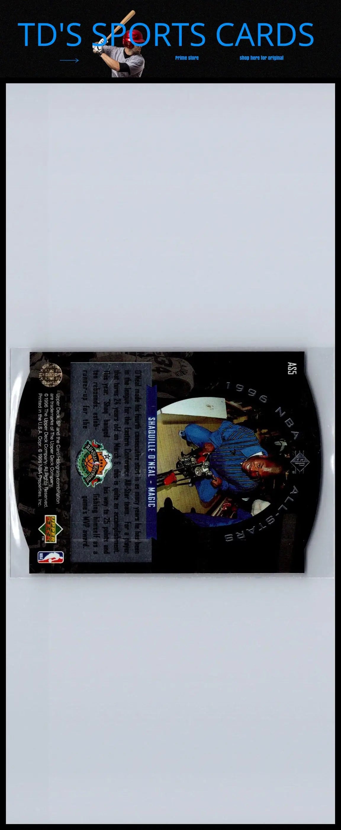 1995 NBA All-Stars trading card of AS5 Shaquille O’Neal from 1995-96 SP set