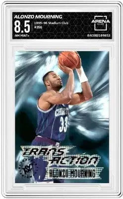 Graded Stadium Club Alonzo Mourning 1995-96 basketball card with an 8.5 grade