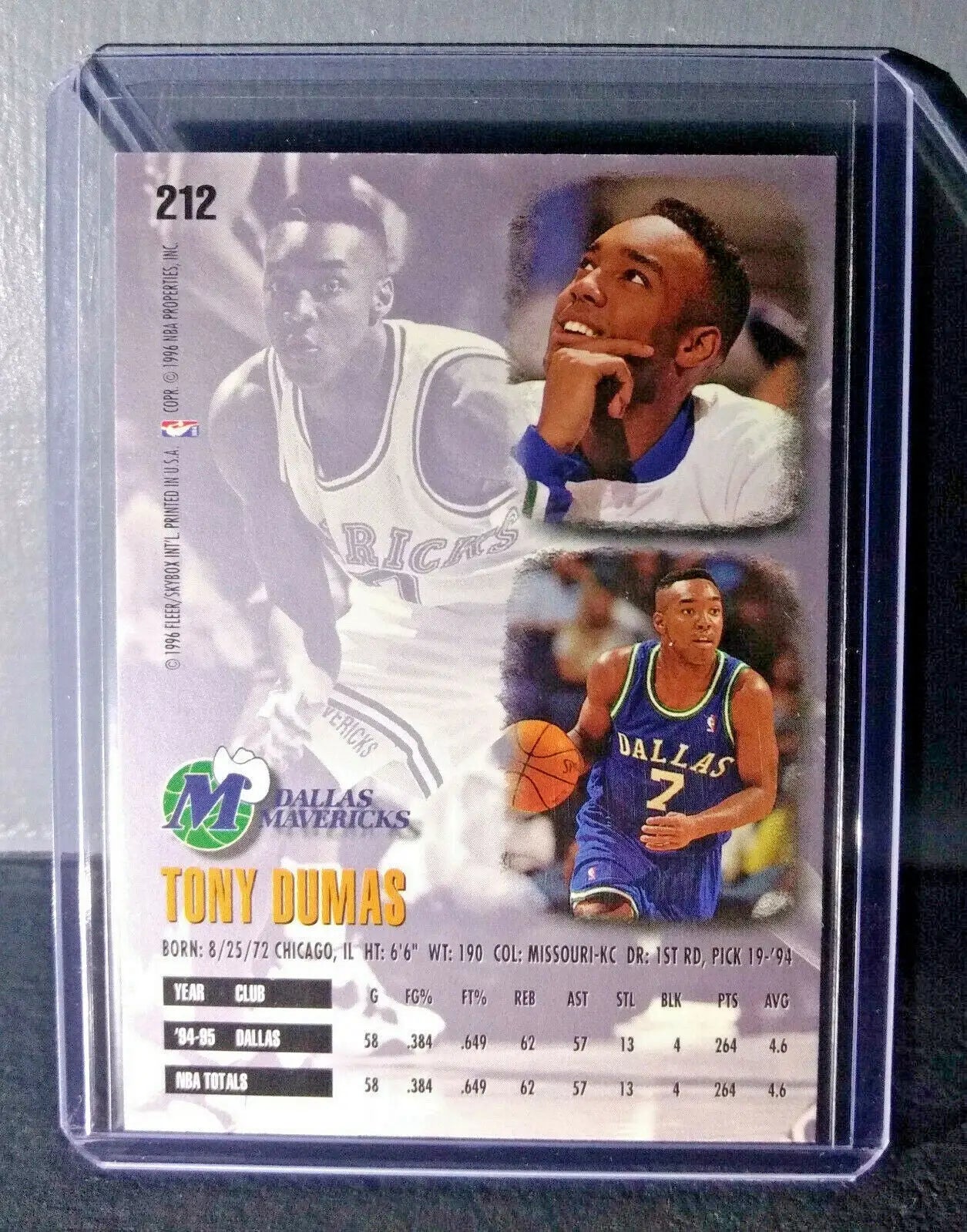 1995-96 Tony Dumas #212 Basketball Card