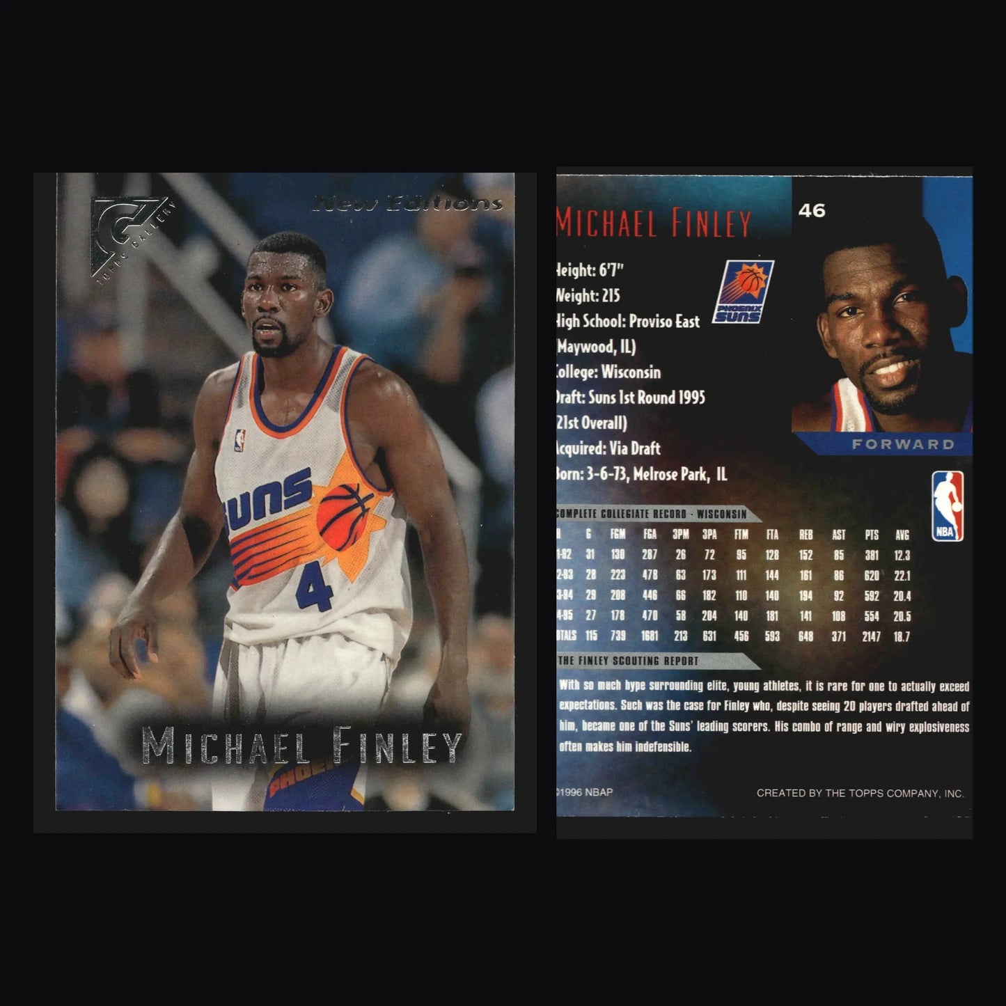1995-96 Topps Gallery Michael Finley #46 New Editions RC Phoenix Suns - Basketball Card Single