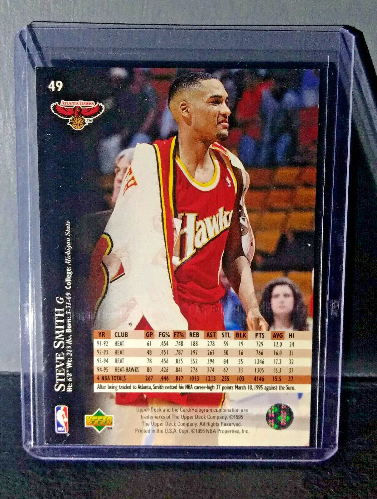 1995-96 Upper Deck Steve Smith #49 Basketball Card - Basketball Card Single