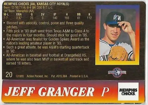 1995 Action Packed #20 Jeff Granger baseball card with original gloss condition