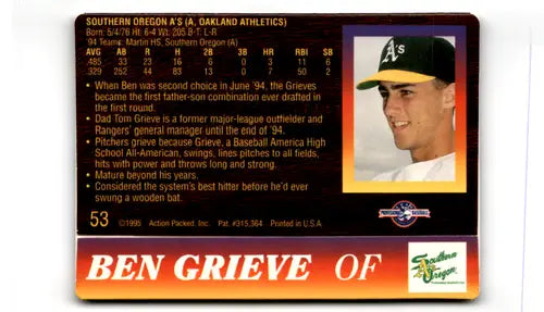 1995 Action Packed #53 Ben Grieve NM Near Mint FDP ID:82551 - Baseball Card Single