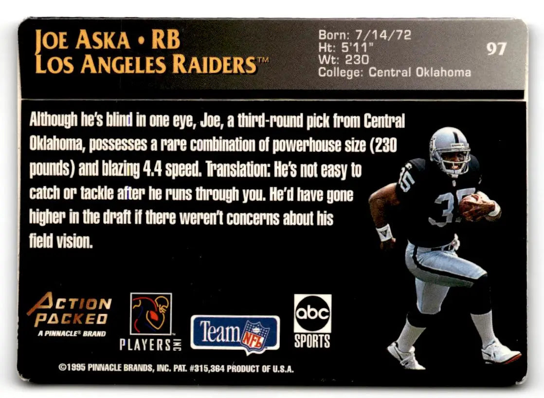 1995 Action Packed Monday Night Football #97 Joe Aska - Football Card Single