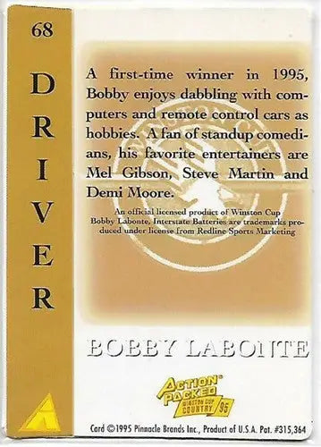 1995 Action Packed Winston Cup Country #68 Bobby Labonte NM-MT - Racing Card Single