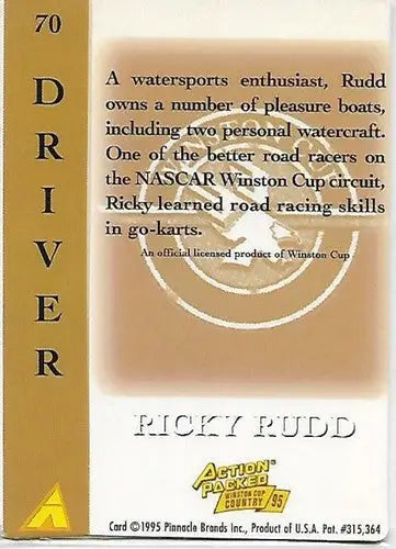 1995 Action Packed Winston Cup Country #70 Ricky Rudd NM-MT - Racing Card Single