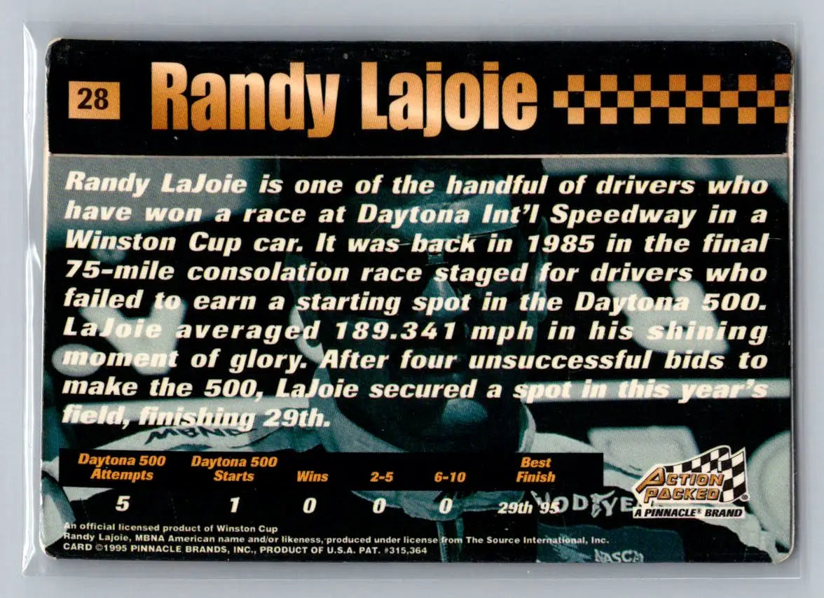1995 Action Packed Winston Cup Stars #28 Randy LaJoie Bill Davis Racing - Racing Card Single