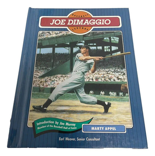 Book cover of 1995 Baseball Legends Book Chelsea featuring Joe DiMaggio swinging a bat