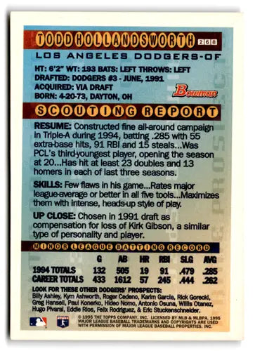 1995 Bowman #268 Todd Hollandsworth NM Near Mint Dodgers FOIL ID:82533 - Baseball Card Single