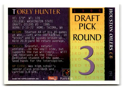 1995 Bowman Torey Hunter NM Near Mint RC rookie football card Houston Oilers original gloss