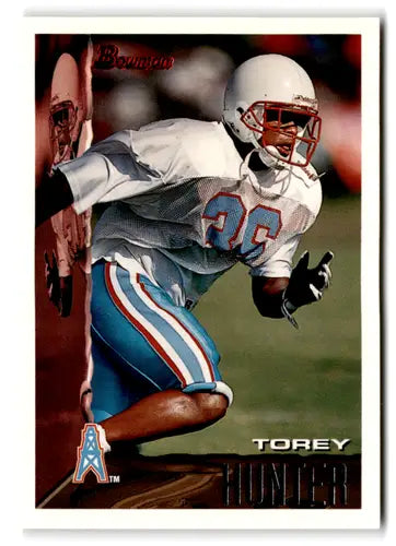 Original gloss 1993 Bowman Torey Hunter rookie card in mint condition featuring Oilers jersey