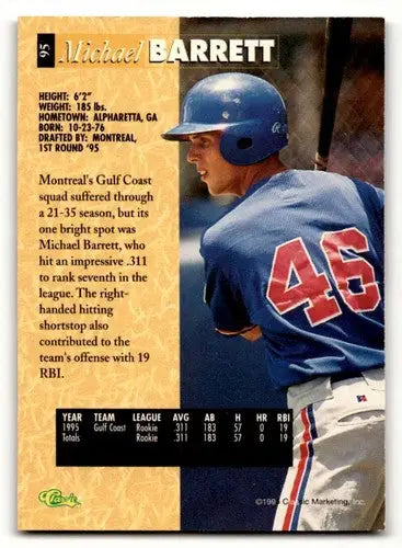 Original gloss Michael Barrett Montreal baseball card from 1995 Classic 5 Sport series
