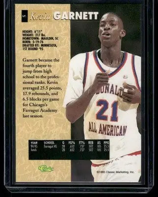 1995 Classic 5 Sport Kevin Garnett #95 Basketball - Basketball Card Single