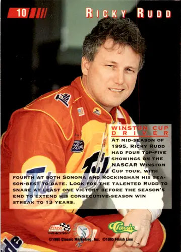 1995 Classic Images #10 Ricky Rudd NM-MT ID:45842 - Racing Card Single