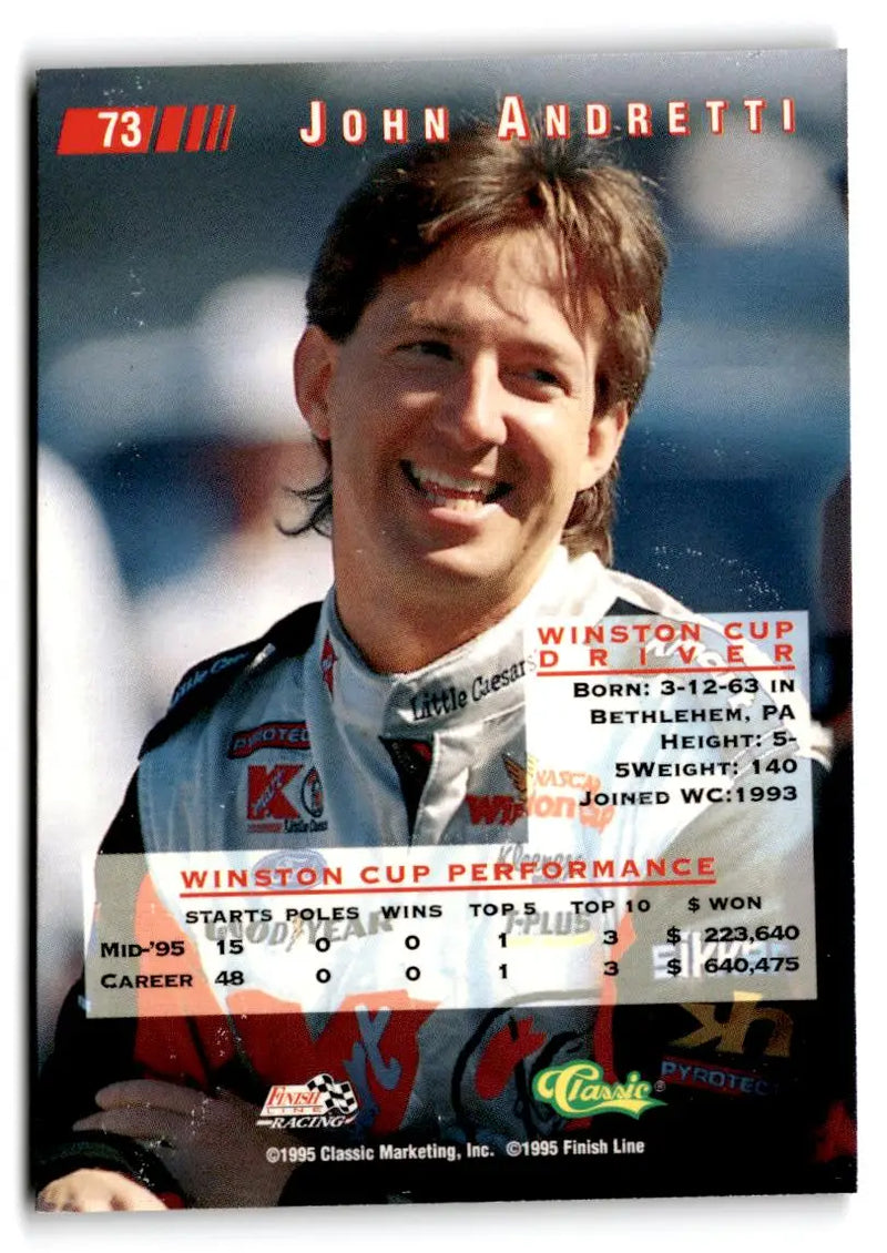 1995 Classic Images #73 John Andretti - Racing Card Single