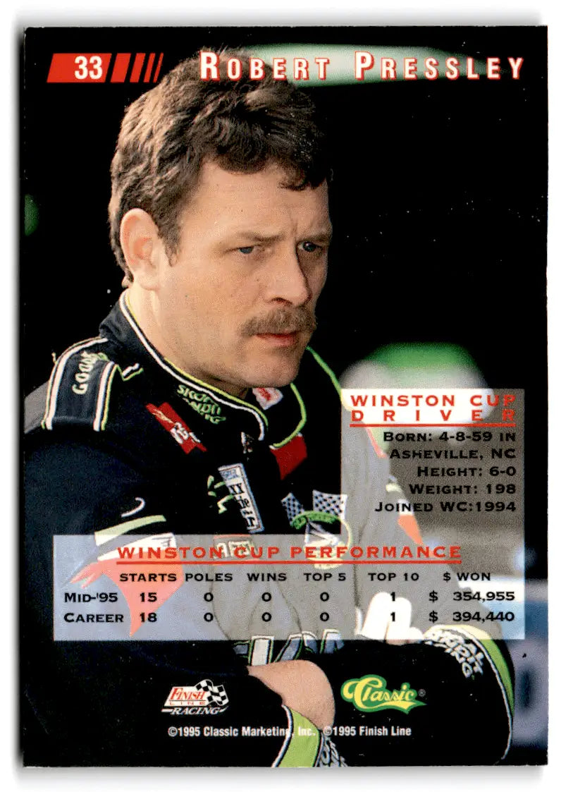 1995 Classic Images Robert Pressley #33 Leo Jackson Motorsports - Racing Card Single