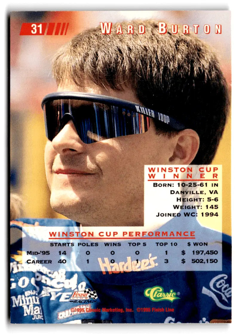 1995 Classic Images Ward Burton #31 Hardee’s - Racing Card Single