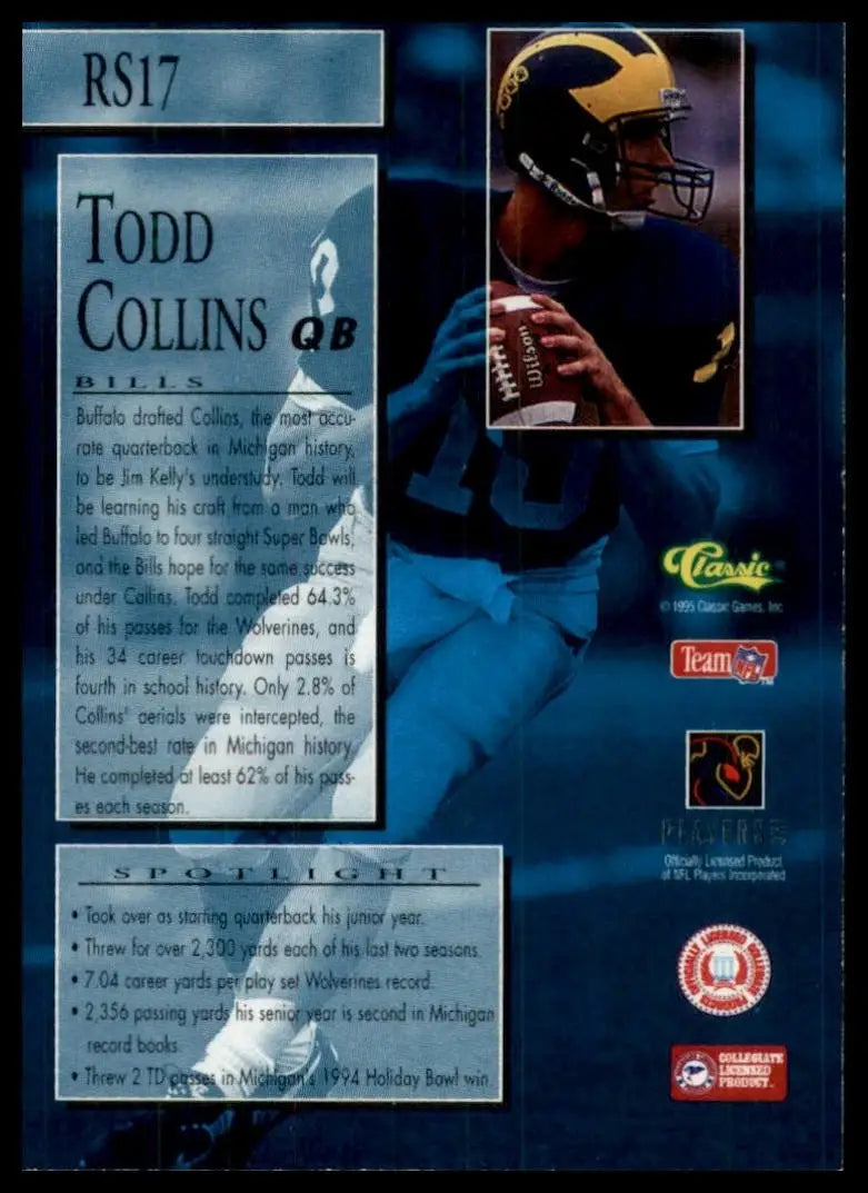 1995 Classic NFL Draft Rookie Spotlight Todd Collins #42 Buffalo Bills NFL Card