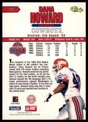 1995 Classic NFL Rookies Dana Howard 81 Dallas Cowboys