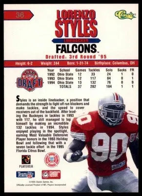 1995 Classic NFL Rookies Lorenzo Styles 36 San Francisco 49ers